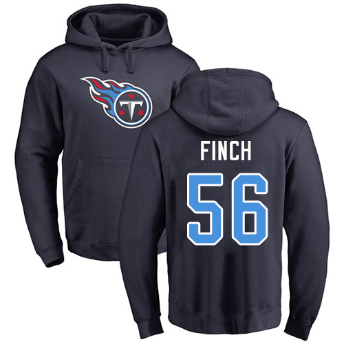 Tennessee Titans Men Navy Blue Sharif Finch Name and Number Logo NFL Football #56 Pullover Hoodie Sweatshirts